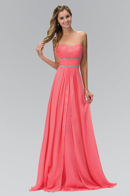 Strapless Floor Length Chiffon Dress with Sequin Detailing-0