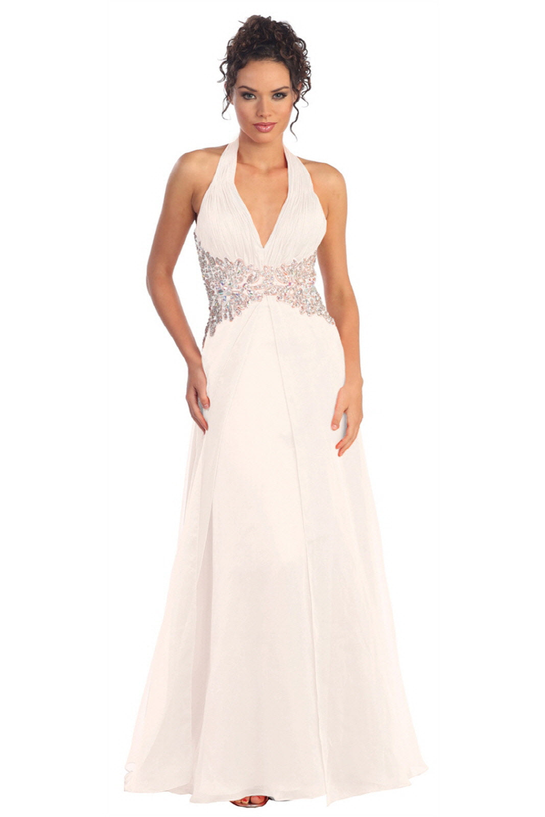 Halter Floor Length Dress Accented with Lace and Jewel-0