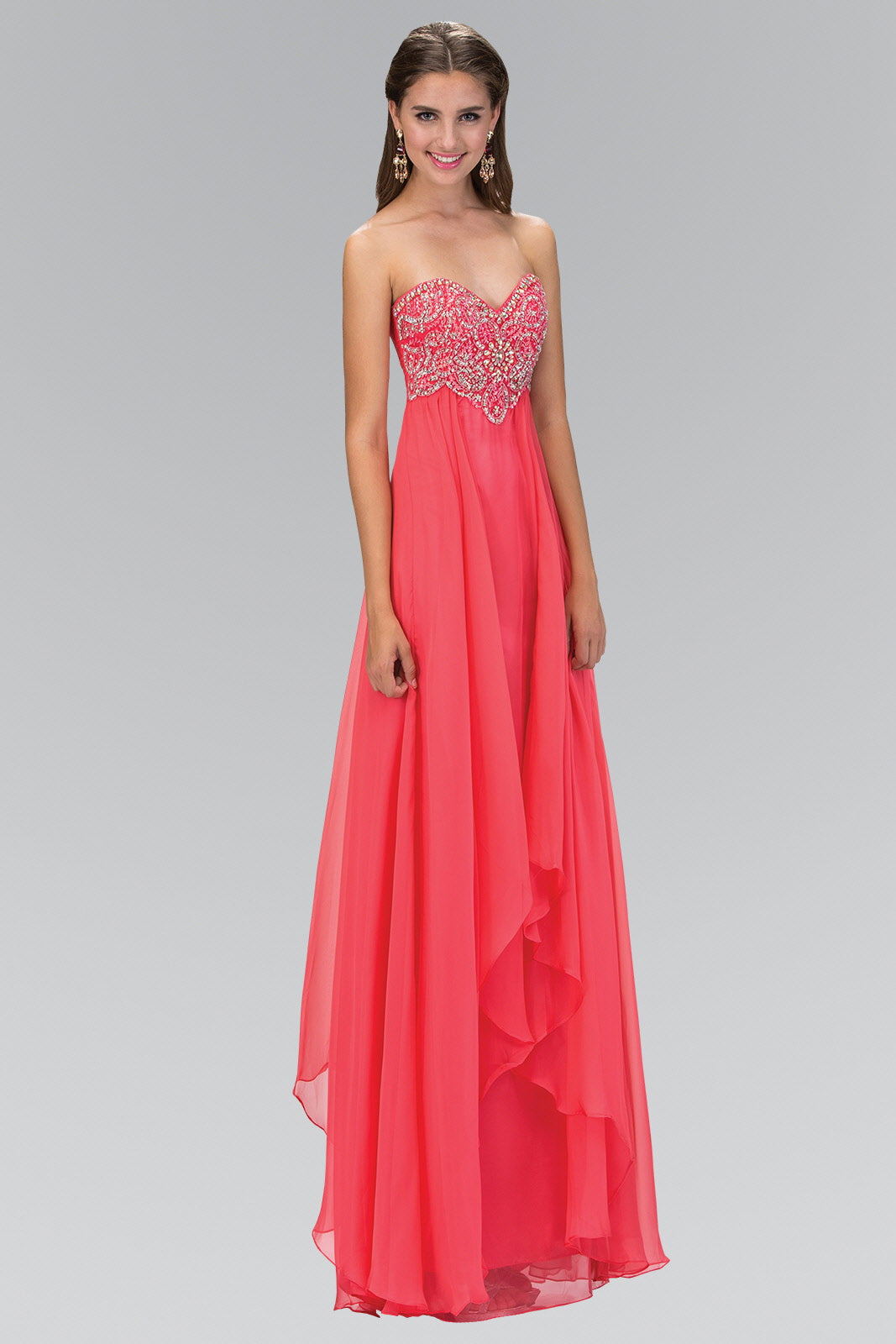 Empire Strapless Sweetheart Chiffon Floor Length Dress with Beaded Bodice-3