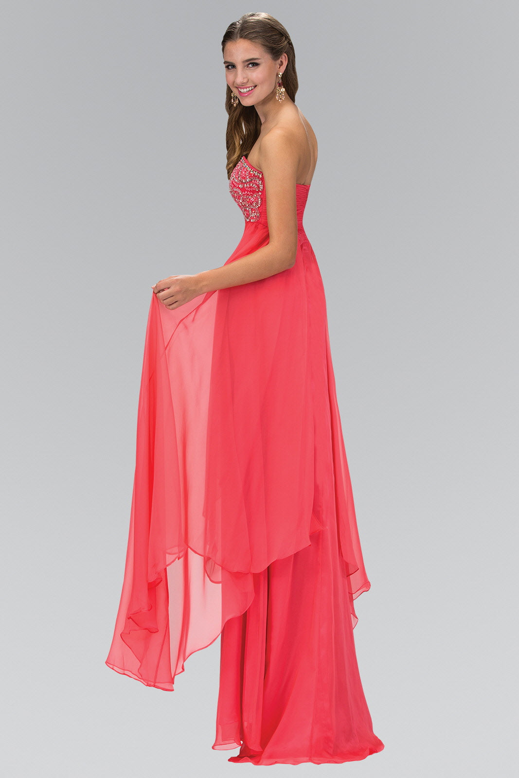 Empire Strapless Sweetheart Chiffon Floor Length Dress with Beaded Bodice-4