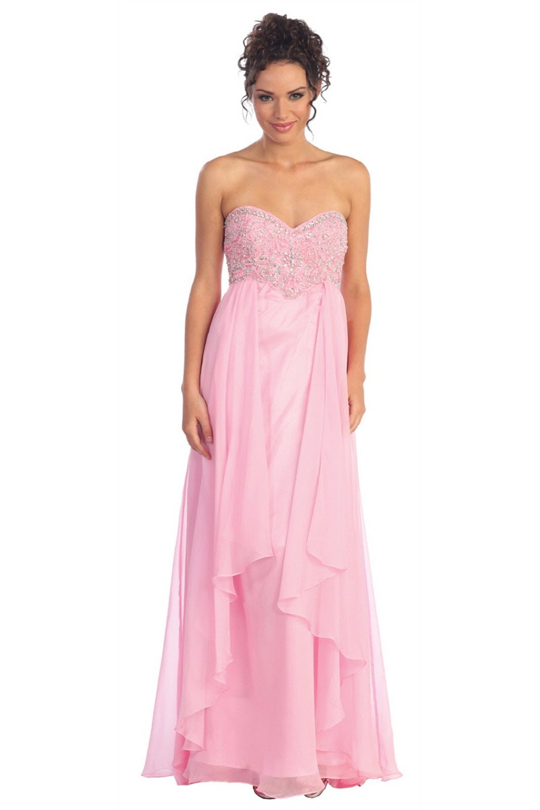 Empire Strapless Sweetheart Chiffon Floor Length Dress with Beaded Bodice-0