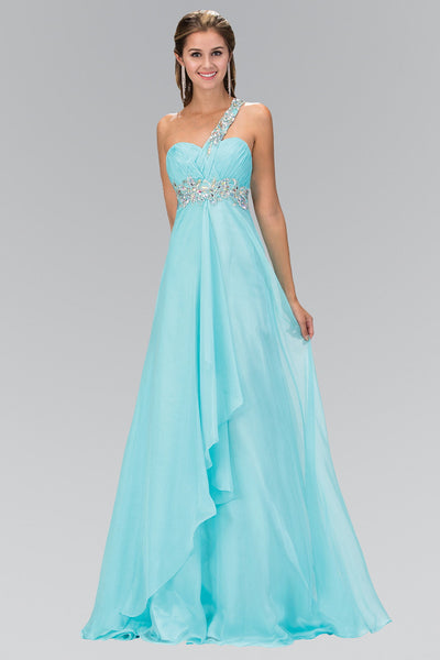 One Shoulder Chiffon Long Dress Accented with Jewel-0