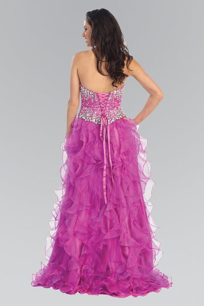 Organza High-Low Dress with Jeweled Sweetheart Bodice-3