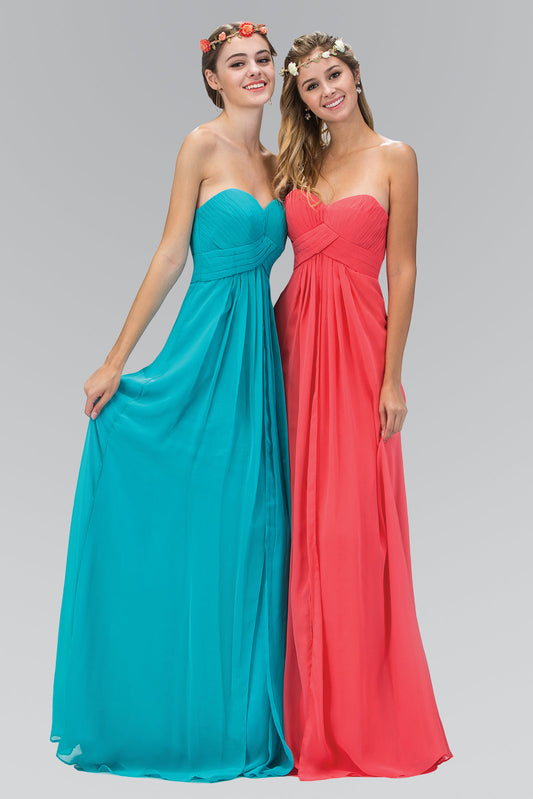 Strapless Chiffon Long Dress with Pleated Bodice-0