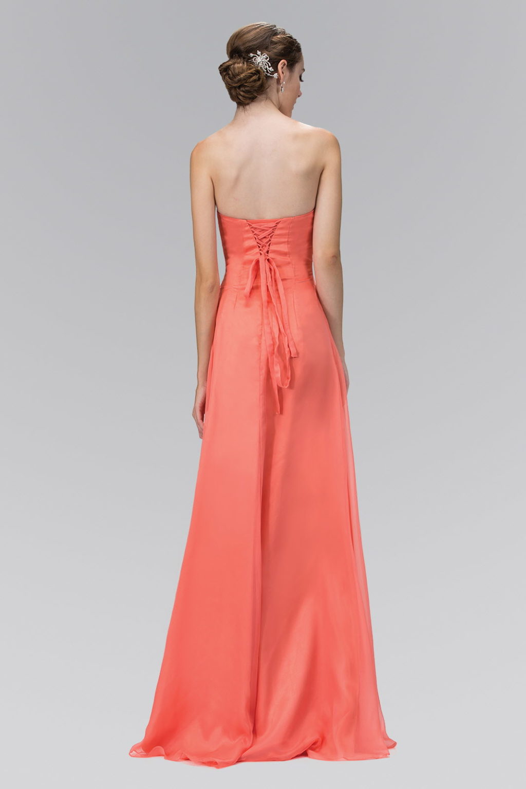 Strapless Sweetheart Chiffon Long Dress with Pleated Bodice and Bead Detailing-3