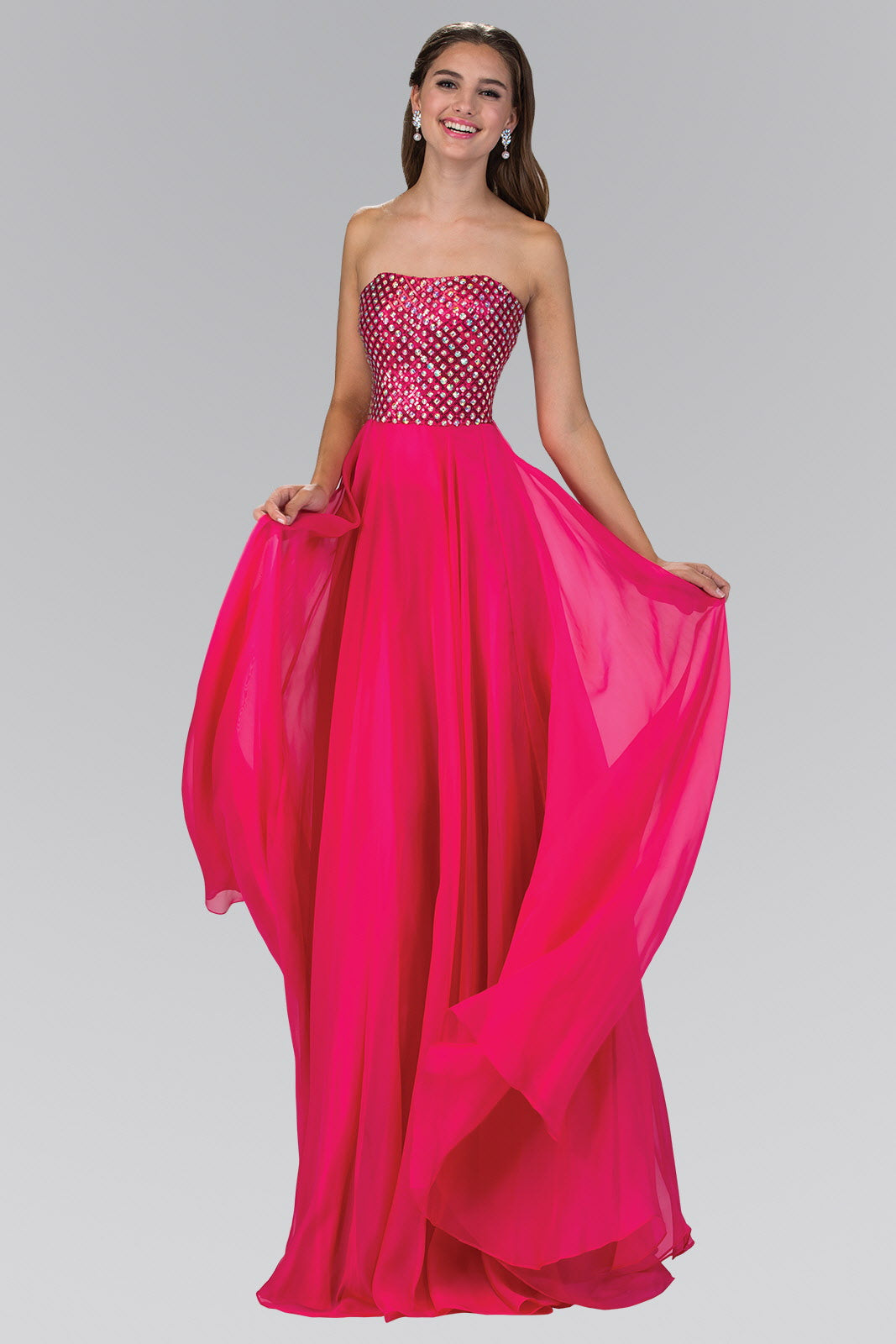 Strapless Chiffon Floor Length Dress Accented with Jewel-2