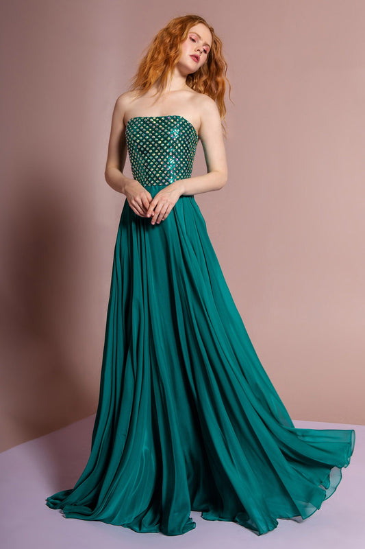 Strapless Chiffon Floor Length Dress Accented with Jewel-0