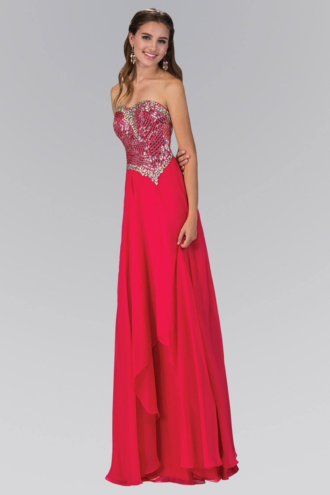 Strapless Chiffon Floor Length Dress with Jeweled Bodice-2