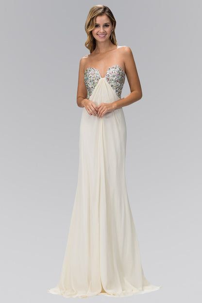 Strapless Open Back Chiffon Long Dress with Jewel Embellished Bust-1