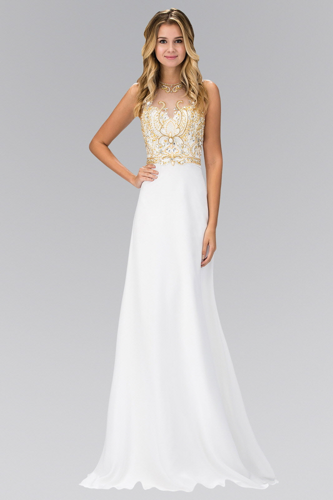 Jewel and Bead Embellished Long Dress with Back Cut Out-2