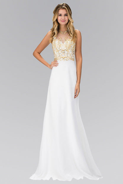 Jewel and Bead Embellished Long Dress with Back Cut Out-2