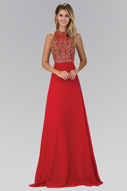 Jewel and Bead Embellished Long Dress with Back Cut Out-5