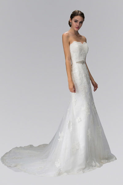 Lace Appliques Over Sweetheart Strapless Wedding Dress-0