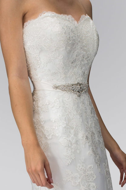 Lace Appliques Over Sweetheart Strapless Wedding Dress-1