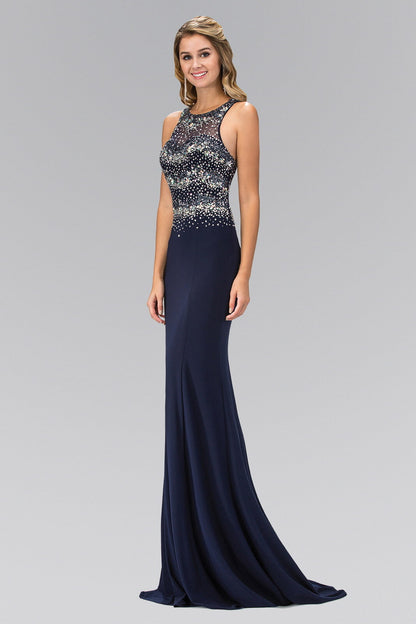 Jewel Embellished Open Back Floor Length Dress-3