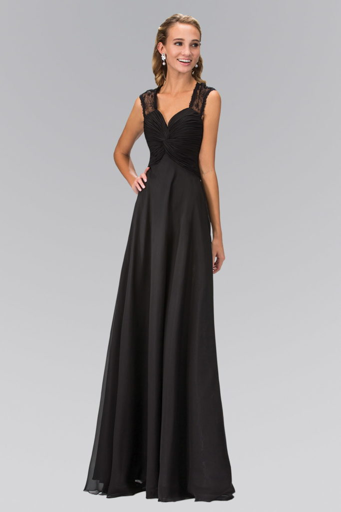 Empire Waist Long Dress with Ruched Bodice and Lace Back-2