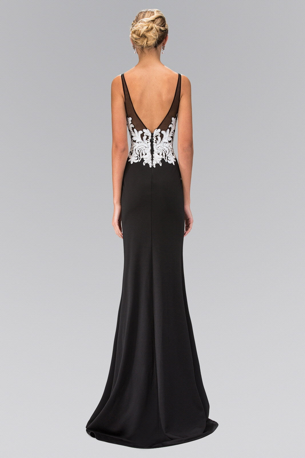 V-Neck Rome Jersey Long Dress with Bead and Sequin Detailing-1