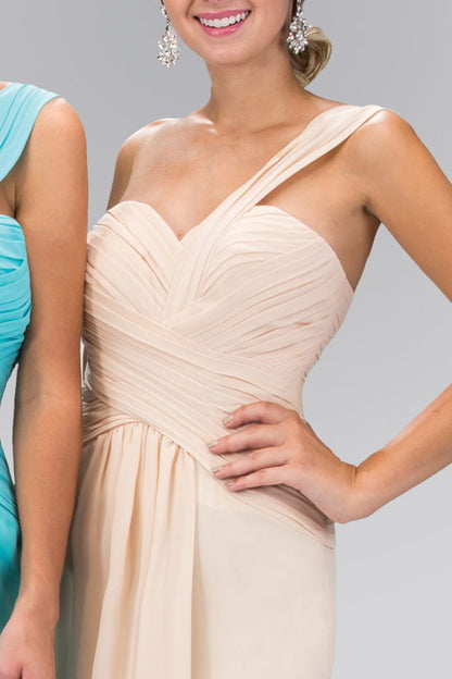 One Shoulder Ruched Long Dress with Sweetheart Neckline-5