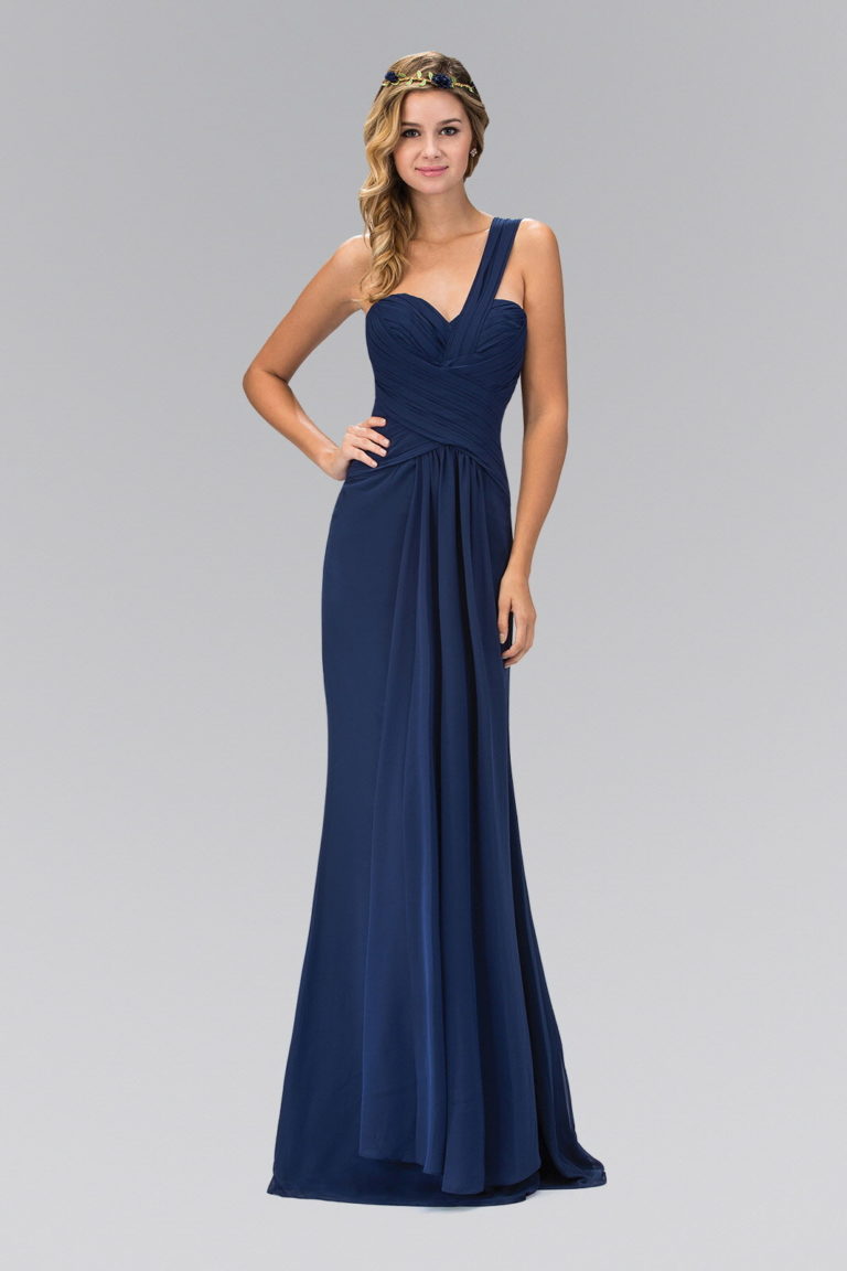 One Shoulder Ruched Long Dress with Sweetheart Neckline-0