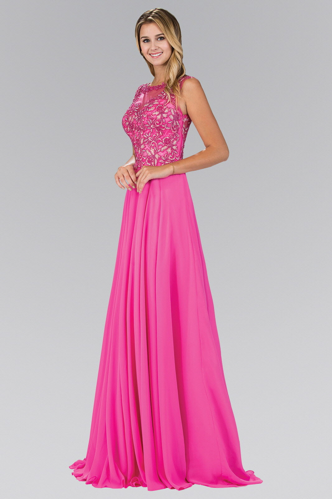 Bead Embellished Chiffon Floor Length Dress-0