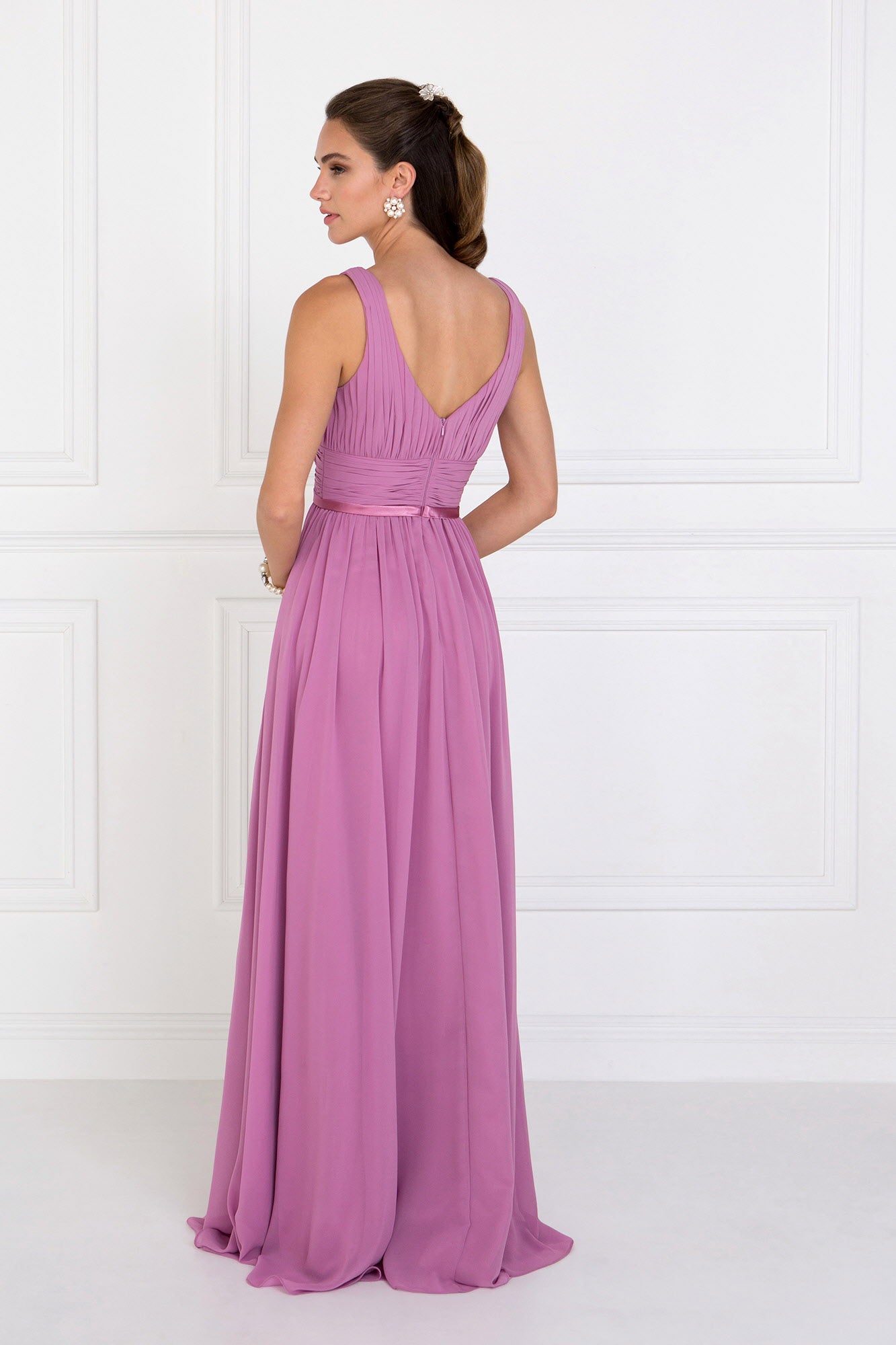 Chiffon Wide V-Neck A-Line Long Dress-1