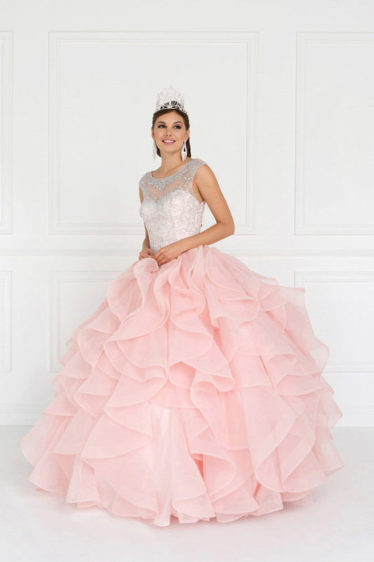 Tulle Cut-Out Back Ball Gown Dress with Bolero-0