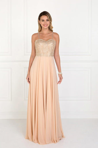 Chiffon Sweetheart A-Ling Long Dress with Jewels Embellished-0