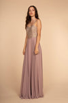 Chiffon Sweetheart A-Ling Long Dress with Jewels Embellished-2