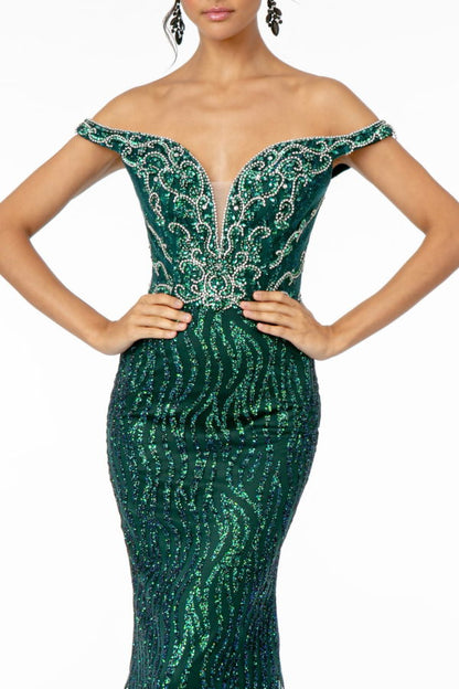 Jewel Embellished Bodice Glitter Mesh Long Dress-2