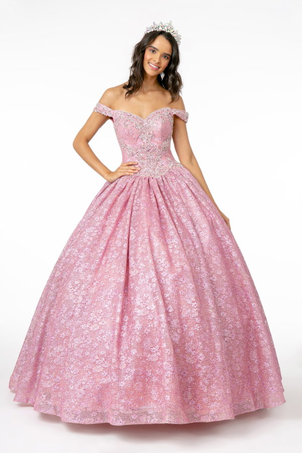 Jewel Embellished Sweetheart Neckline Glitter Netting Quinceanera Dress-1