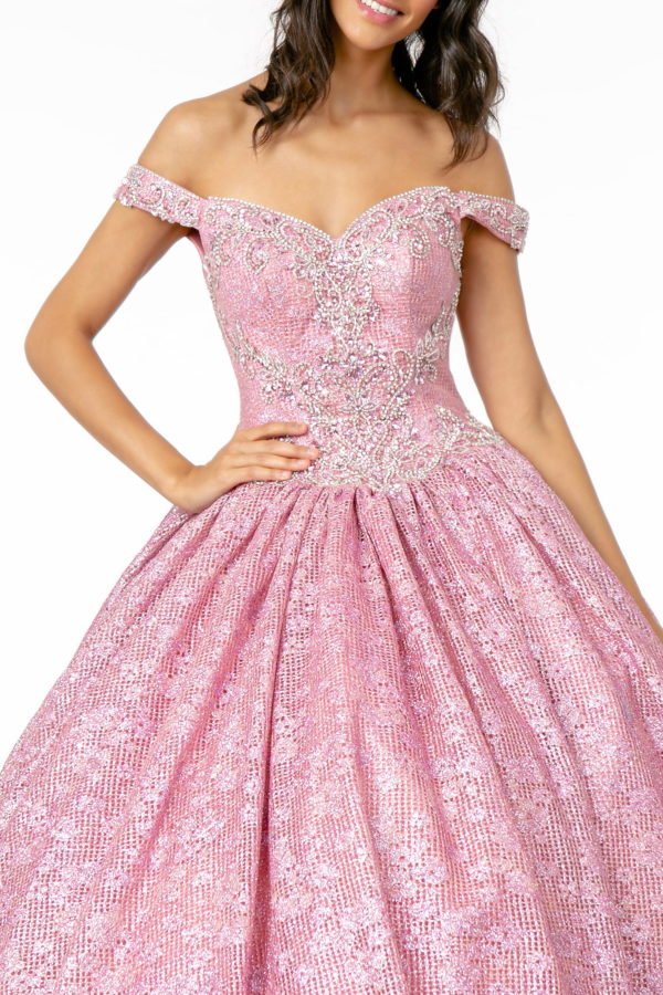 Jewel Embellished Sweetheart Neckline Glitter Netting Quinceanera Dress-3