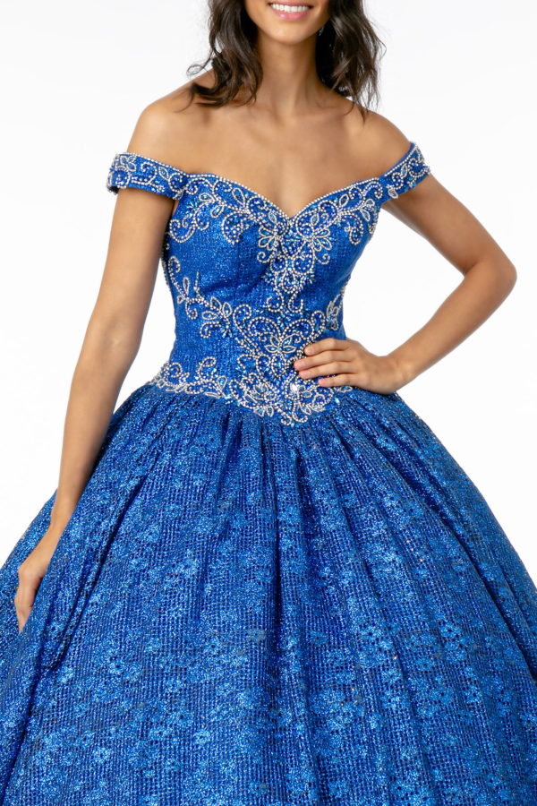 Jewel Embellished Sweetheart Neckline Glitter Netting Quinceanera Dress-2