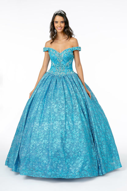 Jewel Embellished Sweetheart Neckline Glitter Netting Quinceanera Dress-4