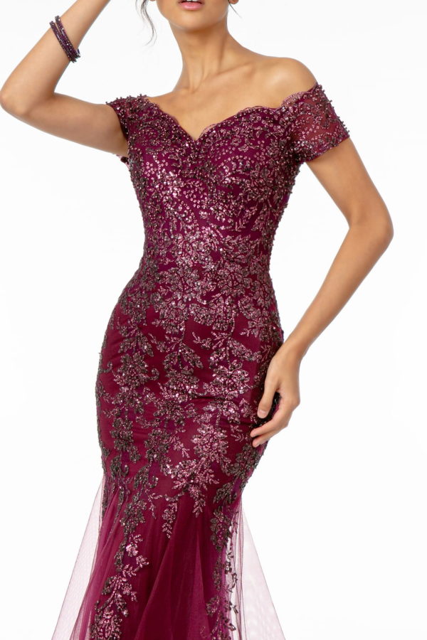 Sweetheart Neckline Glitter Mesh Long Dress w/ Cut-Out Back-2