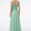 Embroidered Bodice V-Neck Long Dress w/ V-Back-1