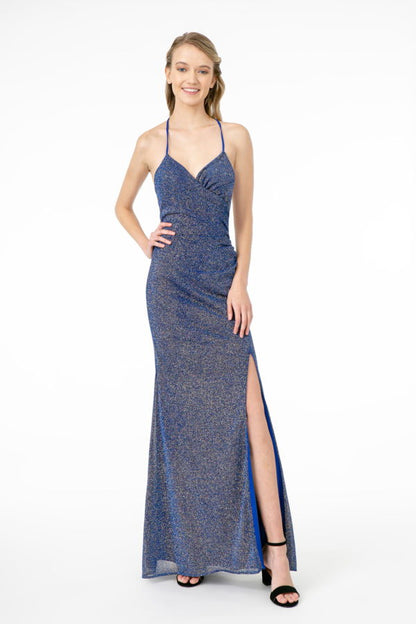 Strappy Ruched Sequined Long Dress by Elizabeth K-2