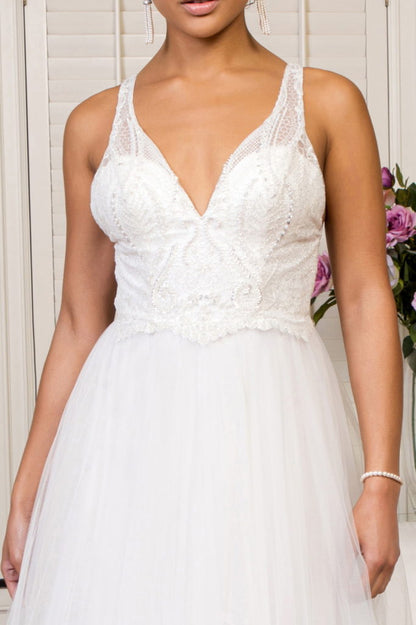 Beads Embellished Bodice Glitter Mesh Wedding Gown-2