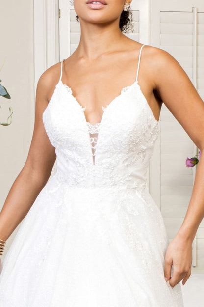 Embroidered Bodice Sweethearted Glitter Mesh Wedding Gown-2