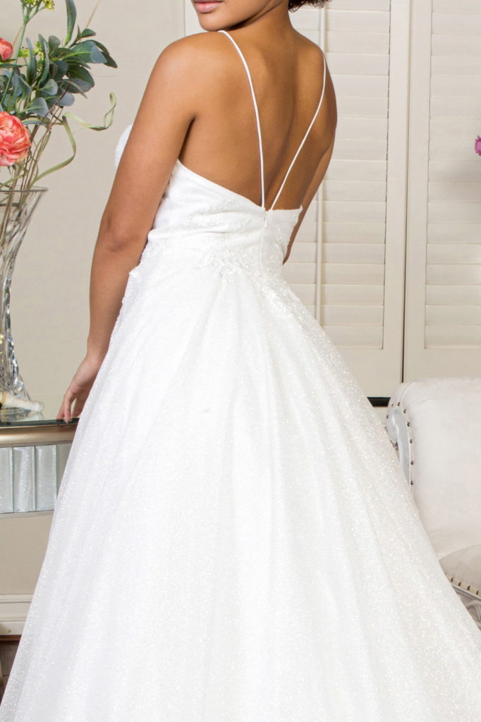 Embroidered Bodice Sweethearted Glitter Mesh Wedding Gown-3