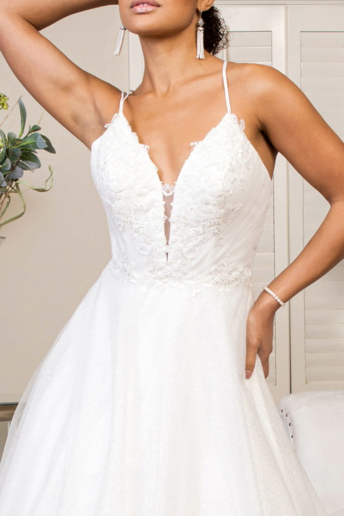 Embroidered Bodice Sweethearted Glitter Mesh Wedding Gown w/ Spaghetti Strap-2