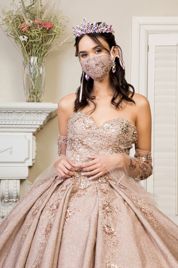 Sweethearted Ruffle Tail Quinceanera Dress w/ Detached Mesh Sleeve - Mask Not Included-3