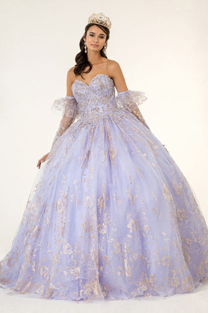 Embroidered Glitter Mesh Quinceanera Dress w/ Detached Long Sleeve-6