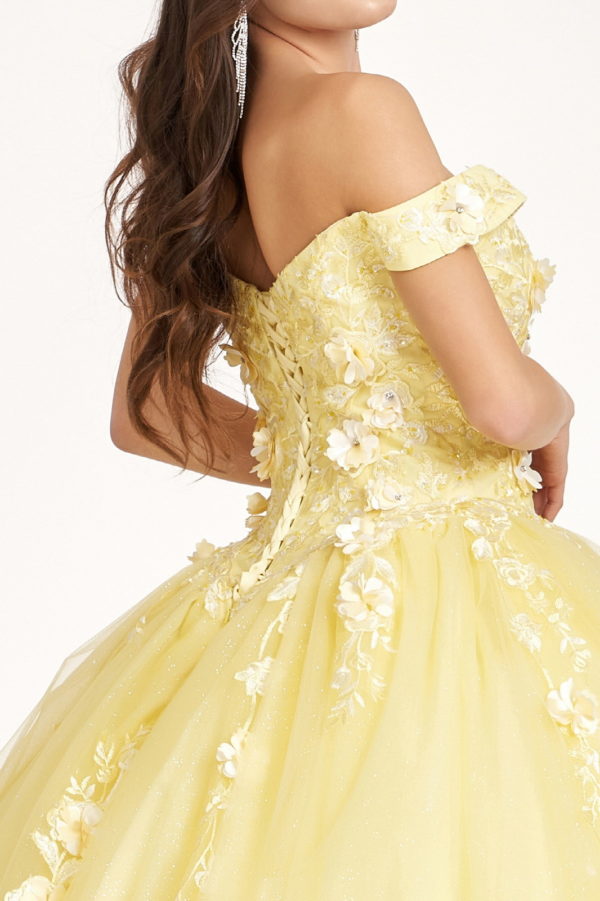 Embroidery Embellished Glitter-Mesh Cut-Away Shoulder Quinceanera Dress-4