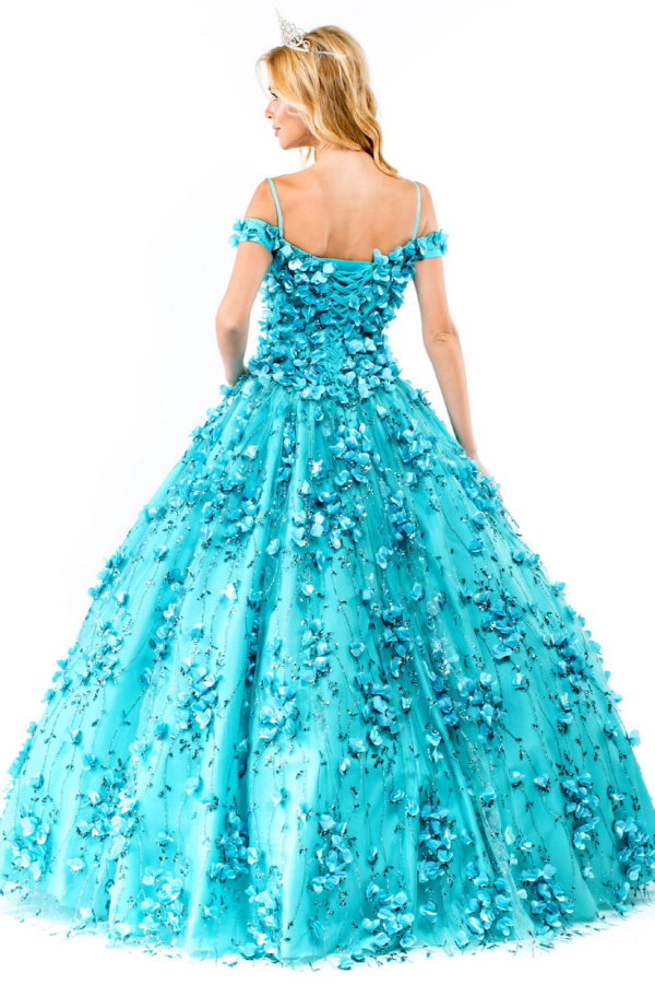 Floral 3D Applique Sweetheart Neckline Glitter Mesh Quinceanera Dress-1