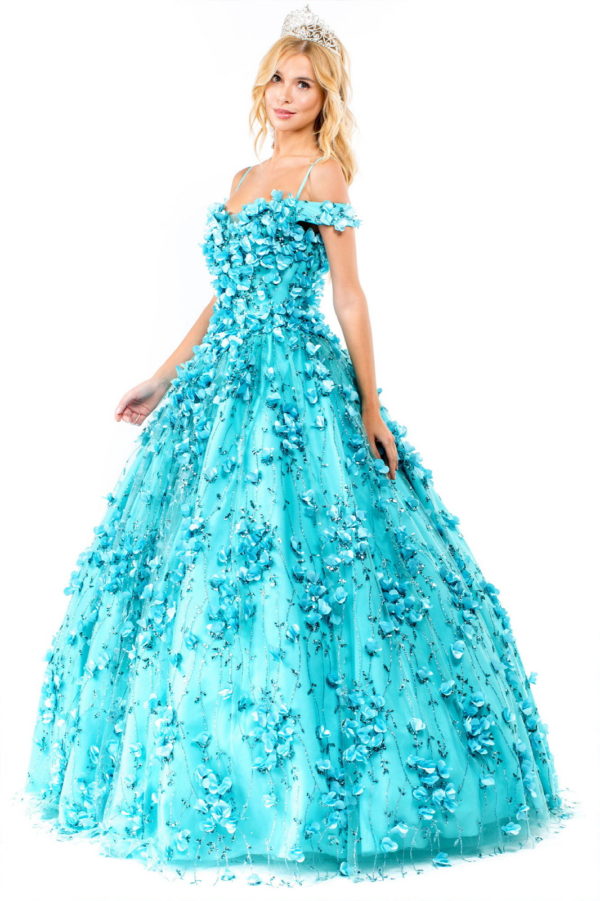 Floral 3D Applique Sweetheart Neckline Glitter Mesh Quinceanera Dress-2