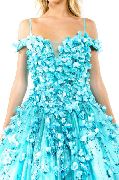 Floral 3D Applique Sweetheart Neckline Glitter Mesh Quinceanera Dress-3