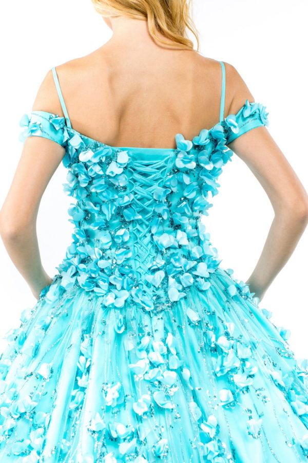 Floral 3D Applique Sweetheart Neckline Glitter Mesh Quinceanera Dress-4