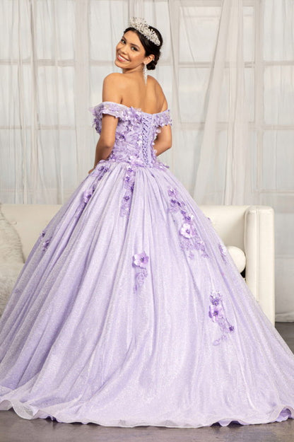 3D Floral Applique and Jewel Embellished Glitter Mesh Quinceanera Dress-1