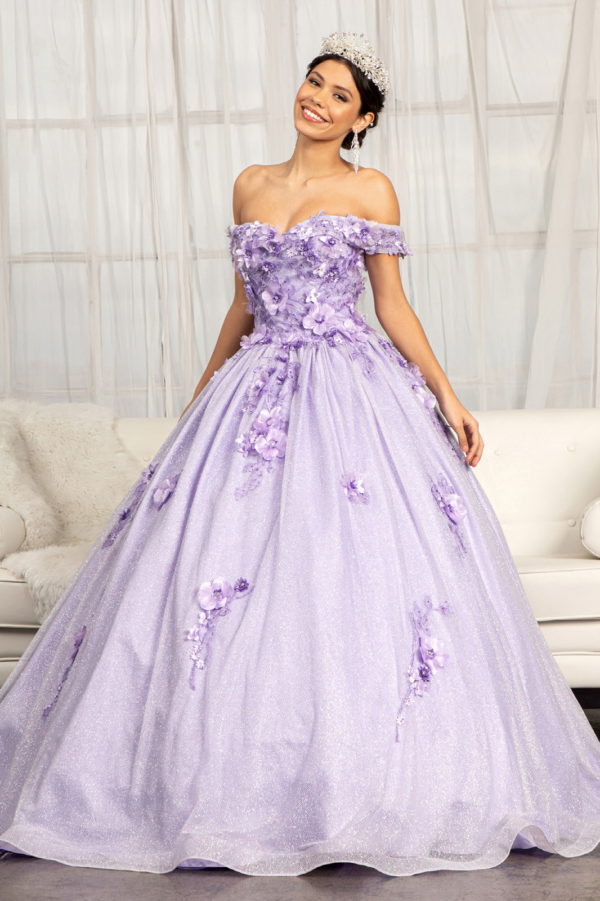 3D Floral Applique and Jewel Embellished Glitter Mesh Quinceanera Dress-2