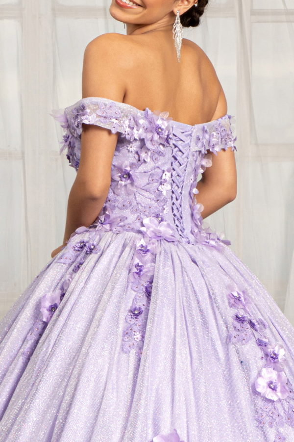 3D Floral Applique and Jewel Embellished Glitter Mesh Quinceanera Dress-3